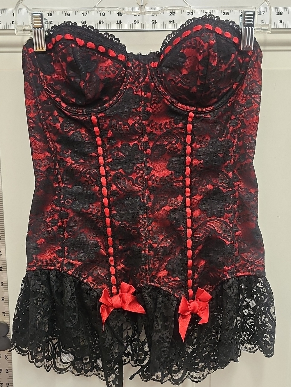 Frederick's of Hollywood Red and Black Lace Strapless Bustier Dress